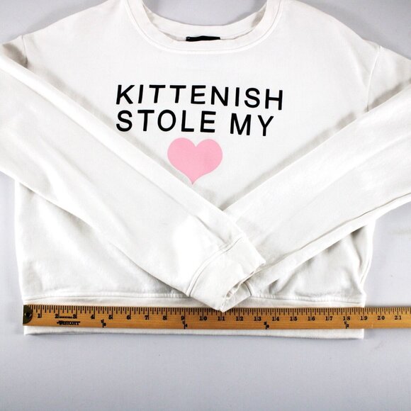 Kittenish Sz L White Black Pink Kittenish Stole My Cotton Spandex Sweater - Picture 6 of 16
